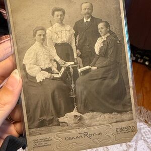 Antique Cabinet Photo Wolf Rug Victorian Family